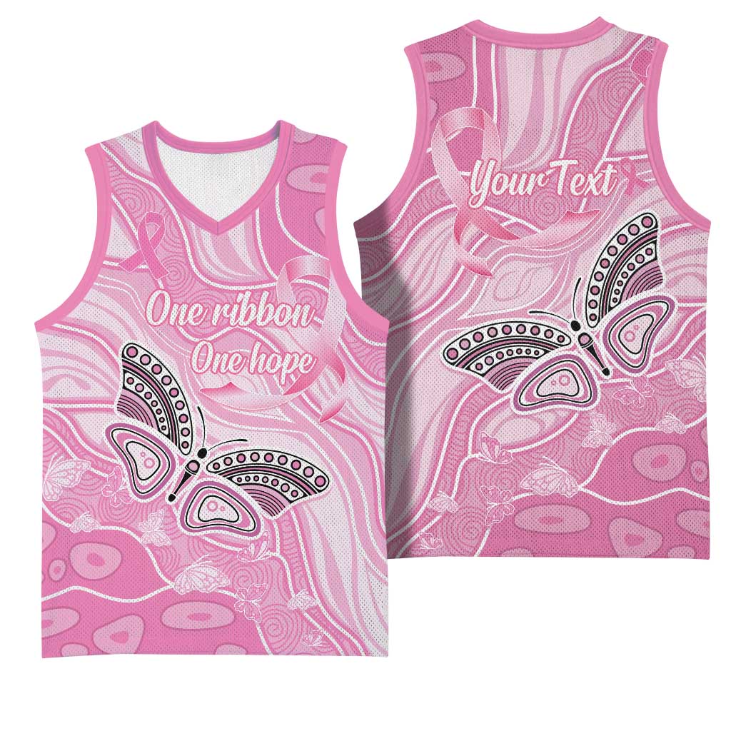 Australia Breast Cancer Awareness Personalised Basketball Jersey Butterfly Pink Ribbon Aboriginal Art