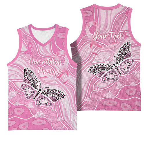Australia Breast Cancer Awareness Personalised Basketball Jersey Butterfly Pink Ribbon Aboriginal Art