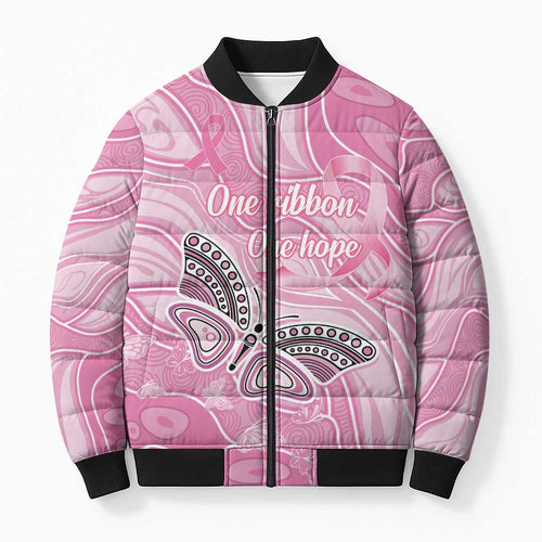 Australia Breast Cancer Awareness Personalised Bomber Puffer Jacket Butterfly Pink Ribbon Aboriginal Art