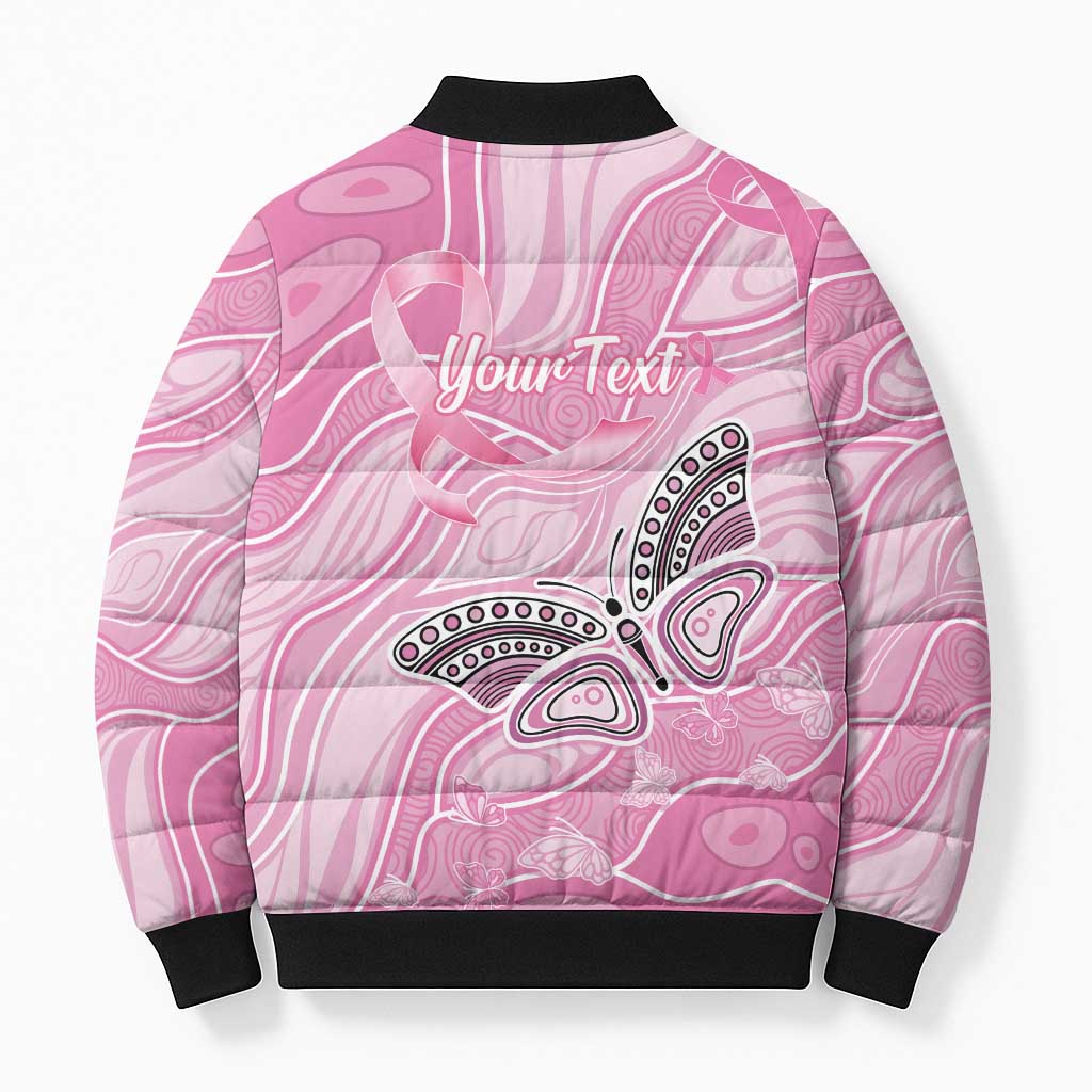 Australia Breast Cancer Awareness Personalised Bomber Puffer Jacket Butterfly Pink Ribbon Aboriginal Art
