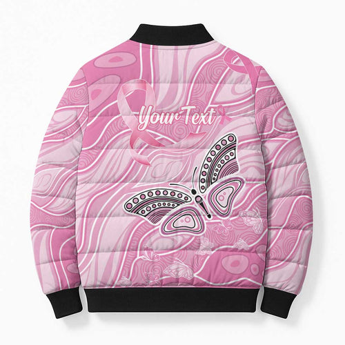 Australia Breast Cancer Awareness Personalised Bomber Puffer Jacket Butterfly Pink Ribbon Aboriginal Art