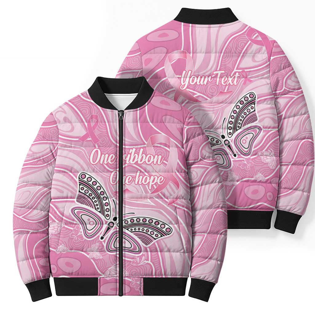 Australia Breast Cancer Awareness Personalised Bomber Puffer Jacket Butterfly Pink Ribbon Aboriginal Art