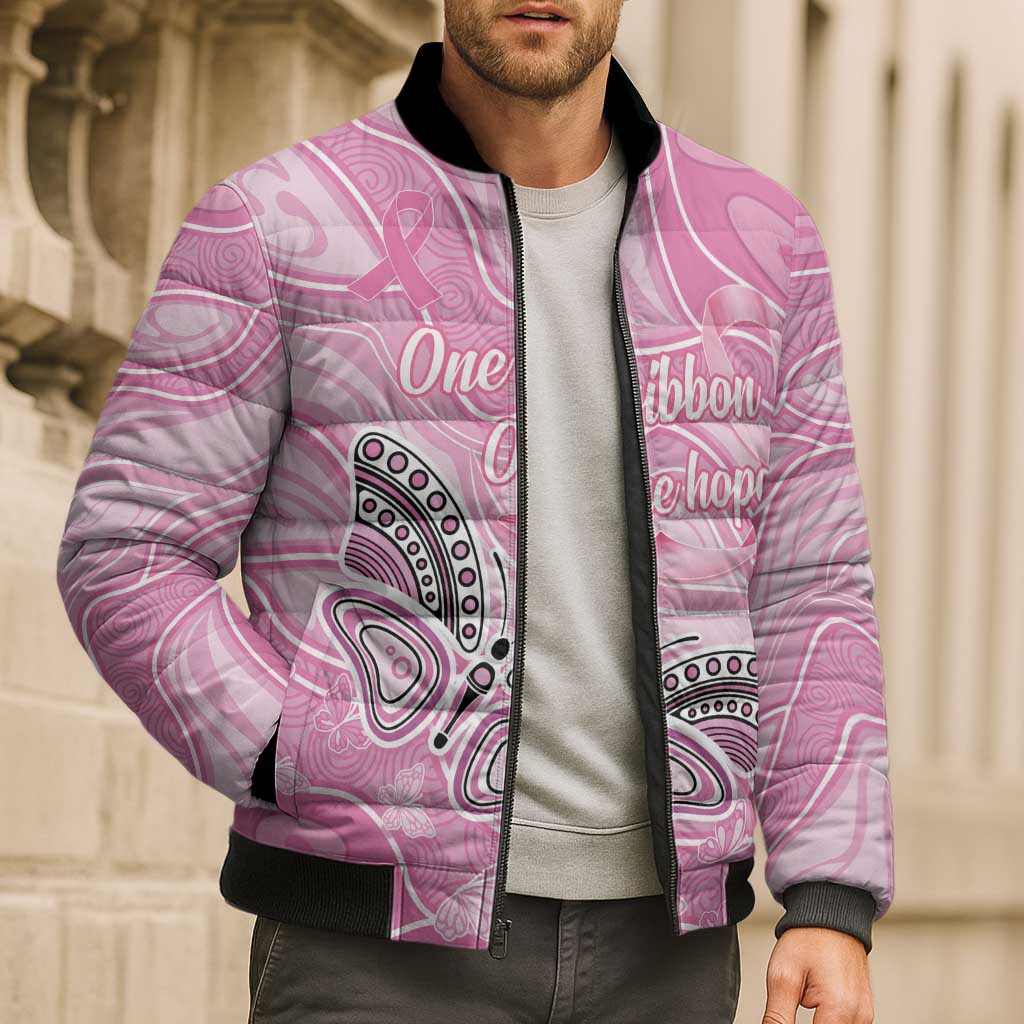 Australia Breast Cancer Awareness Personalised Bomber Puffer Jacket Butterfly Pink Ribbon Aboriginal Art