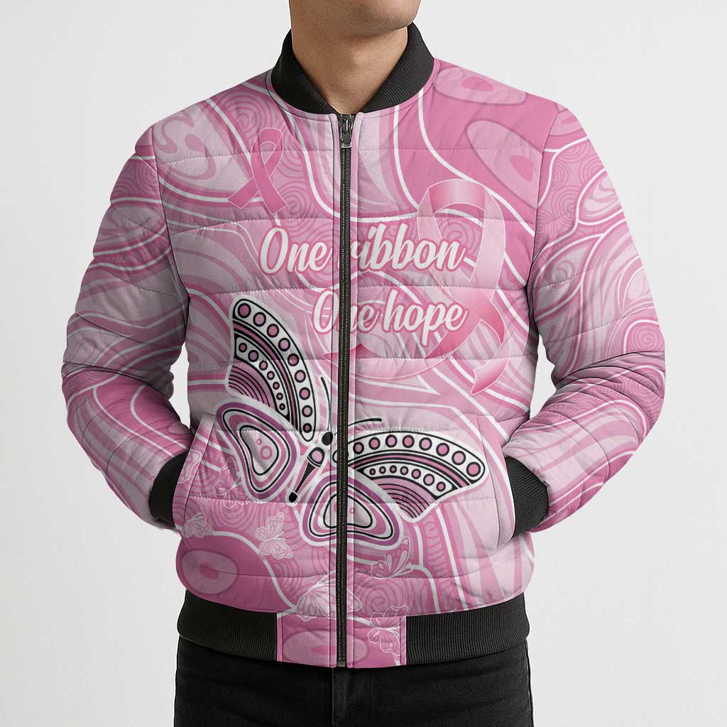 Australia Breast Cancer Awareness Personalised Bomber Puffer Jacket Butterfly Pink Ribbon Aboriginal Art