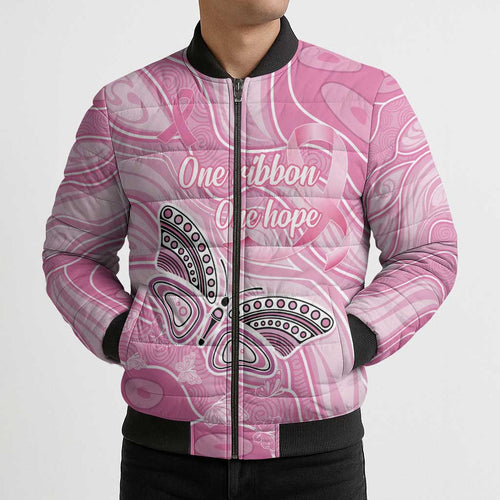 Australia Breast Cancer Awareness Personalised Bomber Puffer Jacket Butterfly Pink Ribbon Aboriginal Art