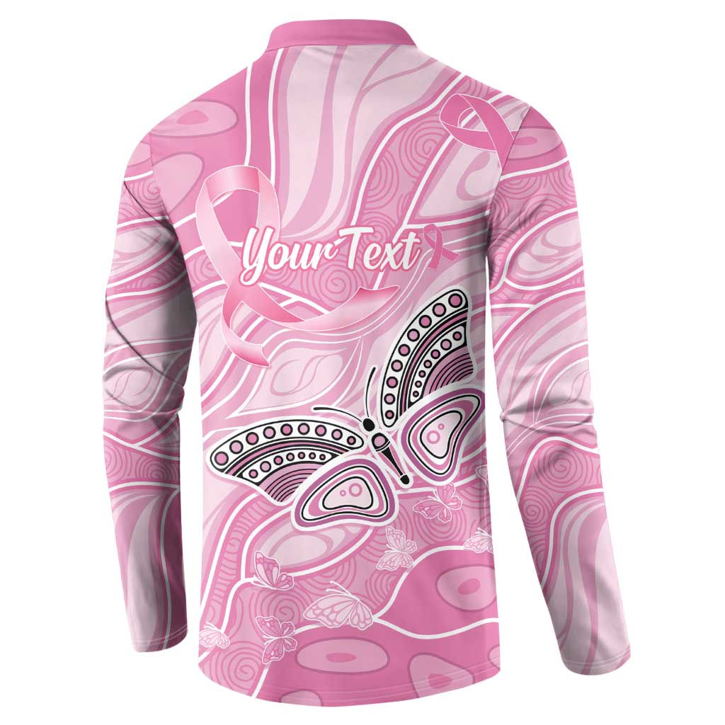 Australia Breast Cancer Awareness Personalised Button Sweatshirt Butterfly Pink Ribbon Aboriginal Art
