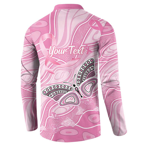 Australia Breast Cancer Awareness Personalised Button Sweatshirt Butterfly Pink Ribbon Aboriginal Art