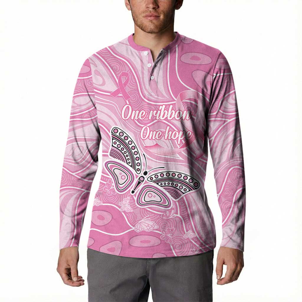 Australia Breast Cancer Awareness Personalised Button Sweatshirt Butterfly Pink Ribbon Aboriginal Art