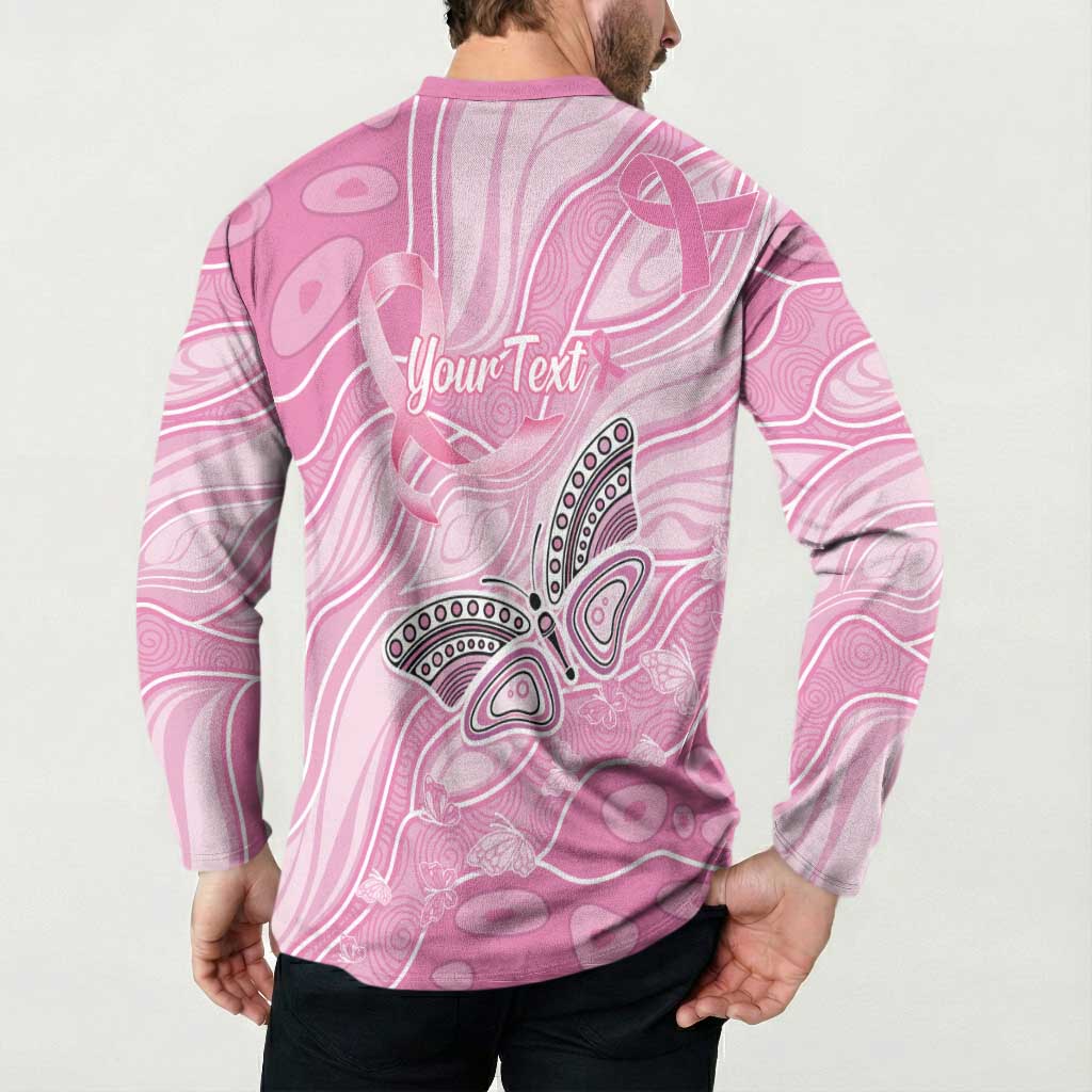 Australia Breast Cancer Awareness Personalised Button Sweatshirt Butterfly Pink Ribbon Aboriginal Art