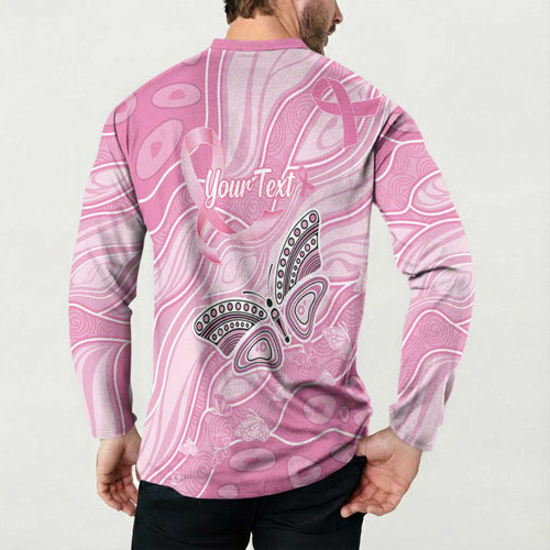 Australia Breast Cancer Awareness Personalised Button Sweatshirt Butterfly Pink Ribbon Aboriginal Art