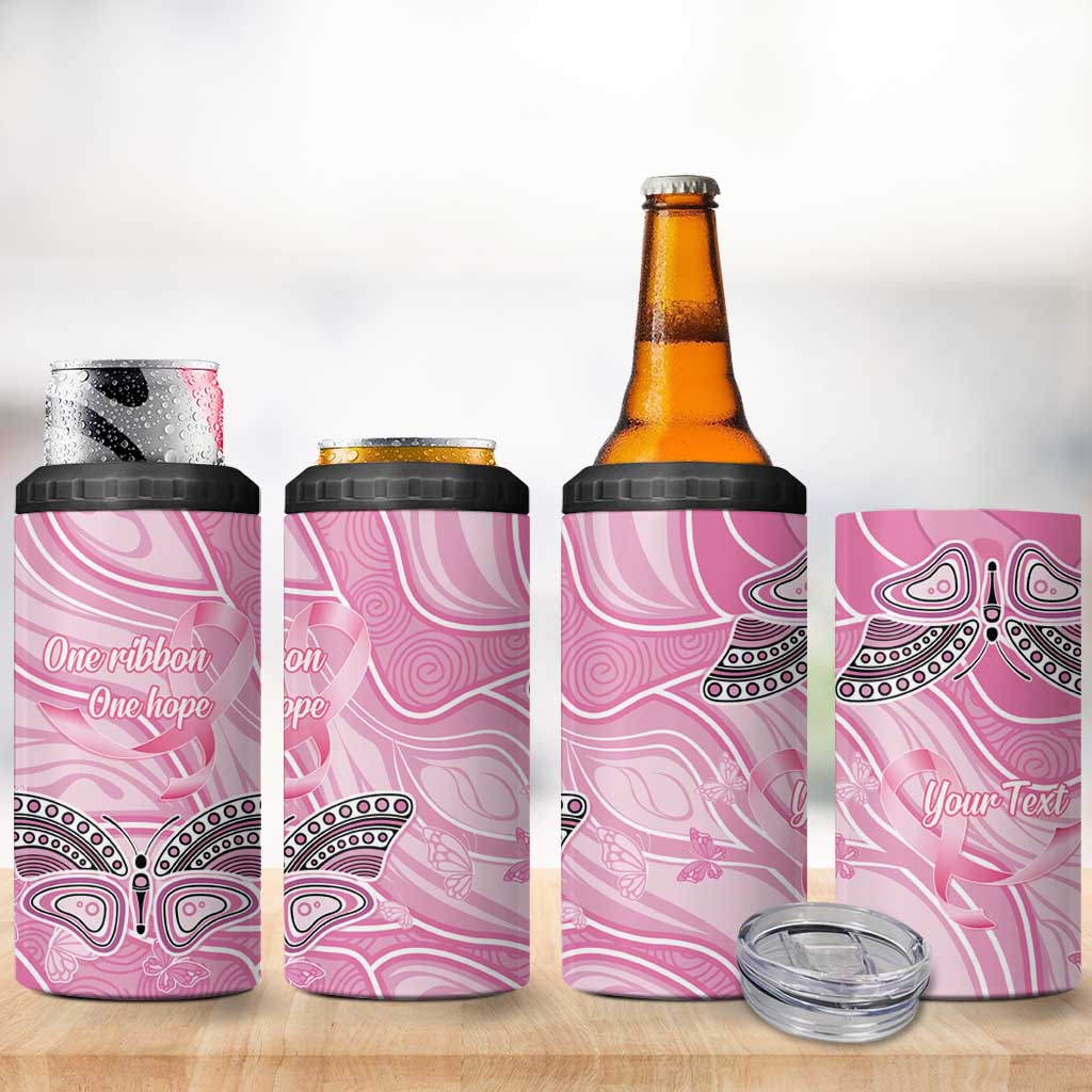 Australia Breast Cancer Awareness Personalised 4 in 1 Can Cooler Tumbler Butterfly Pink Ribbon Aboriginal Art