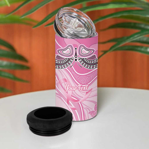 Australia Breast Cancer Awareness Personalised 4 in 1 Can Cooler Tumbler Butterfly Pink Ribbon Aboriginal Art