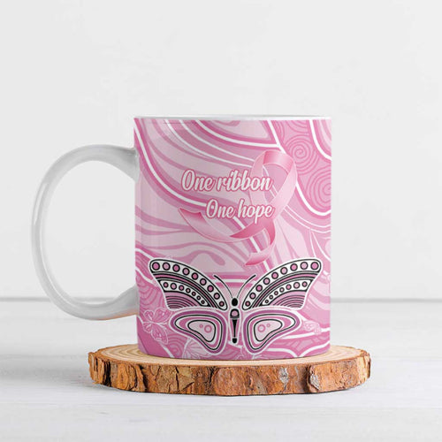 Australia Breast Cancer Awareness Personalised Ceramic Mug Butterfly Pink Ribbon Aboriginal Art