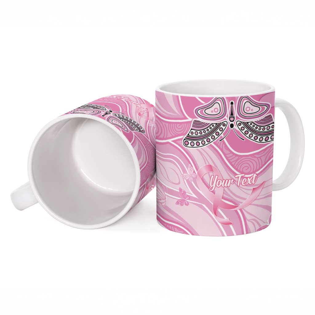 Australia Breast Cancer Awareness Personalised Ceramic Mug Butterfly Pink Ribbon Aboriginal Art