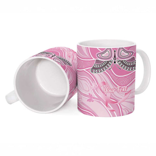 Australia Breast Cancer Awareness Personalised Ceramic Mug Butterfly Pink Ribbon Aboriginal Art