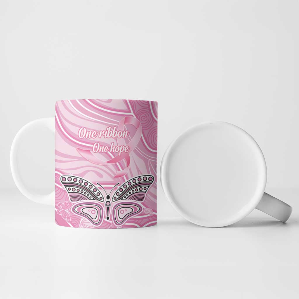 Australia Breast Cancer Awareness Personalised Ceramic Mug Butterfly Pink Ribbon Aboriginal Art