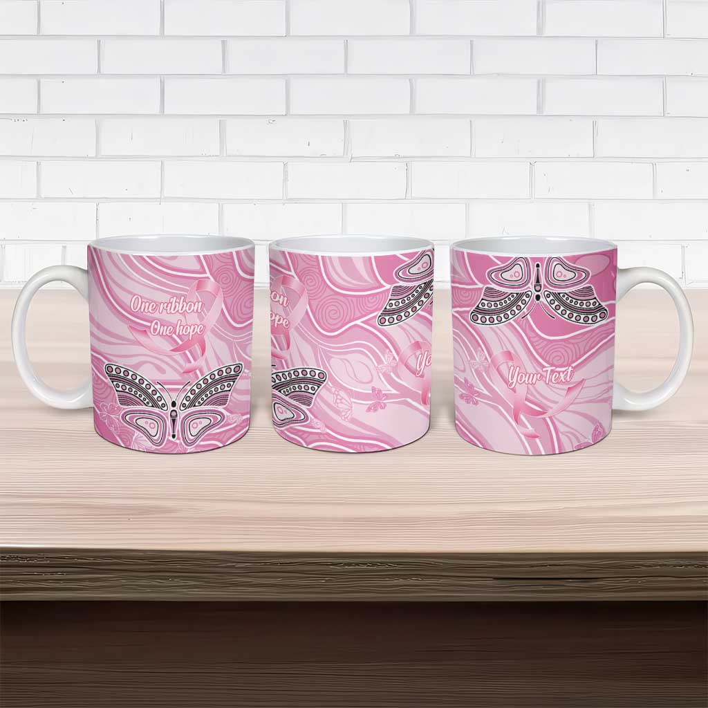 Australia Breast Cancer Awareness Personalised Ceramic Mug Butterfly Pink Ribbon Aboriginal Art