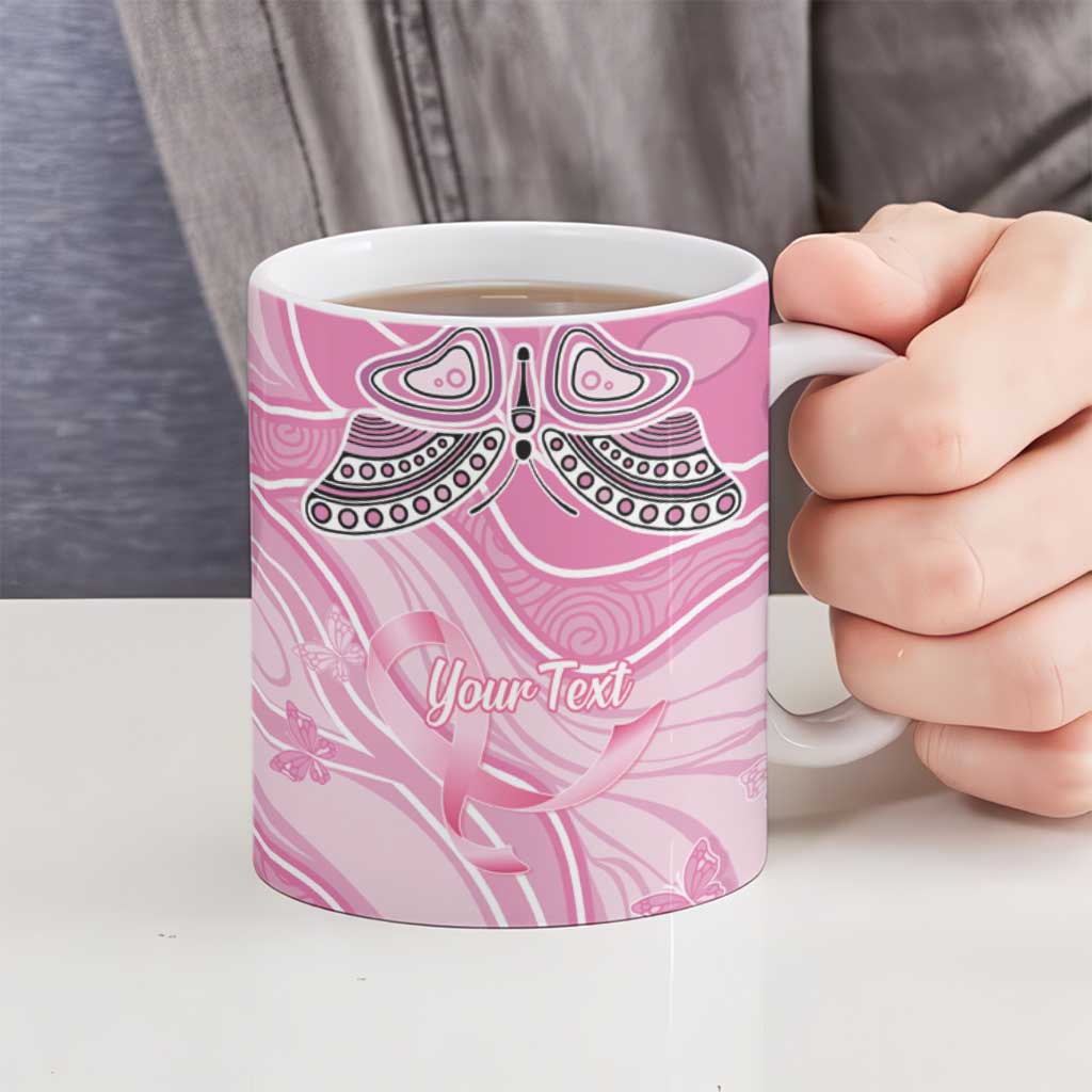 Australia Breast Cancer Awareness Personalised Ceramic Mug Butterfly Pink Ribbon Aboriginal Art