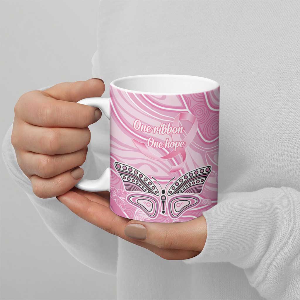 Australia Breast Cancer Awareness Personalised Ceramic Mug Butterfly Pink Ribbon Aboriginal Art