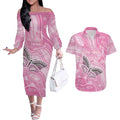 Australia Breast Cancer Awareness Personalised Couples Matching Off The Shoulder Long Sleeve Dress and Hawaiian Shirt Butterfly Pink Ribbon Aboriginal Art
