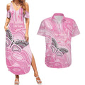 Australia Breast Cancer Awareness Personalised Couples Matching Summer Maxi Dress and Hawaiian Shirt Butterfly Pink Ribbon Aboriginal Art