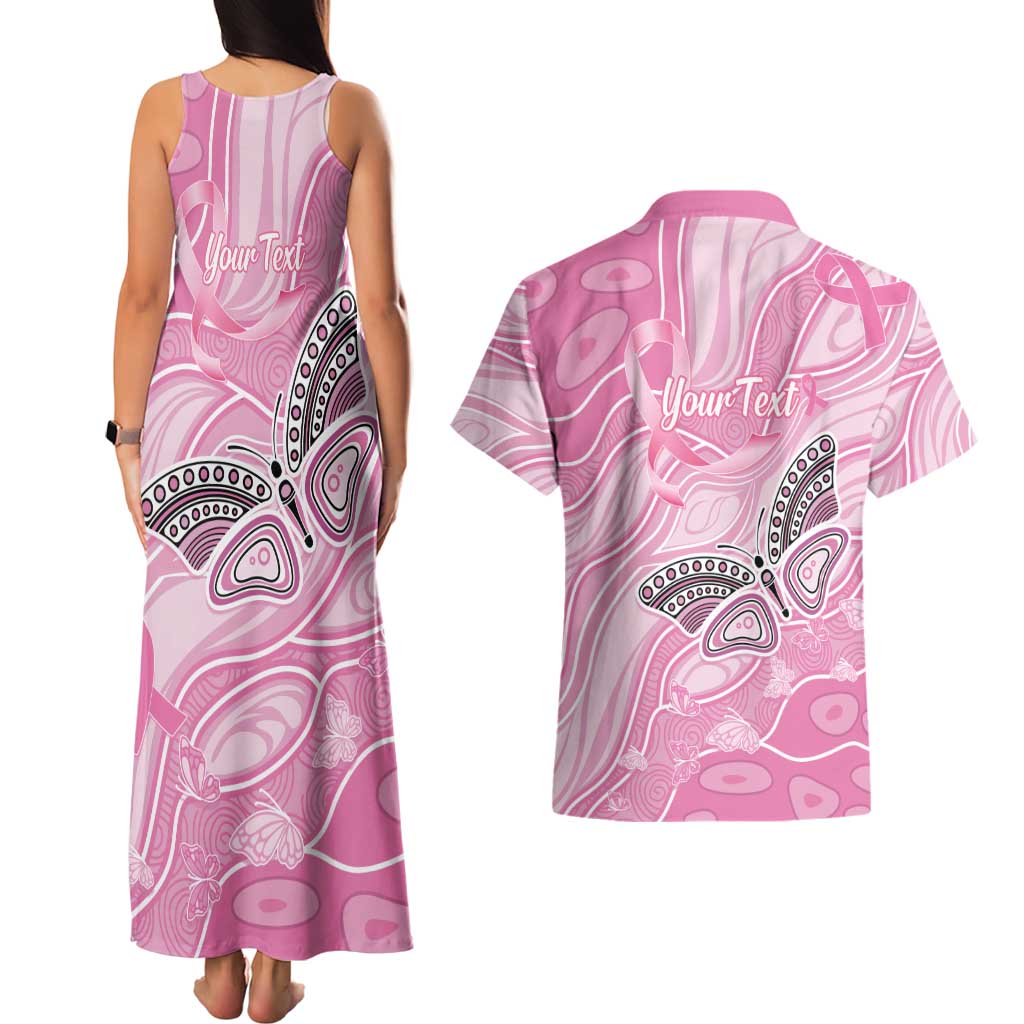 Australia Breast Cancer Awareness Personalised Couples Matching Tank Maxi Dress and Hawaiian Shirt Butterfly Pink Ribbon Aboriginal Art