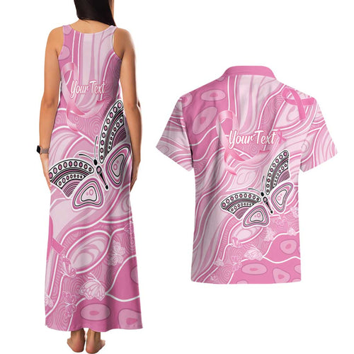 Australia Breast Cancer Awareness Personalised Couples Matching Tank Maxi Dress and Hawaiian Shirt Butterfly Pink Ribbon Aboriginal Art