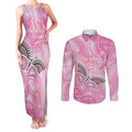 Australia Breast Cancer Awareness Personalised Couples Matching Tank Maxi Dress and Long Sleeve Button Shirt Butterfly Pink Ribbon Aboriginal Art