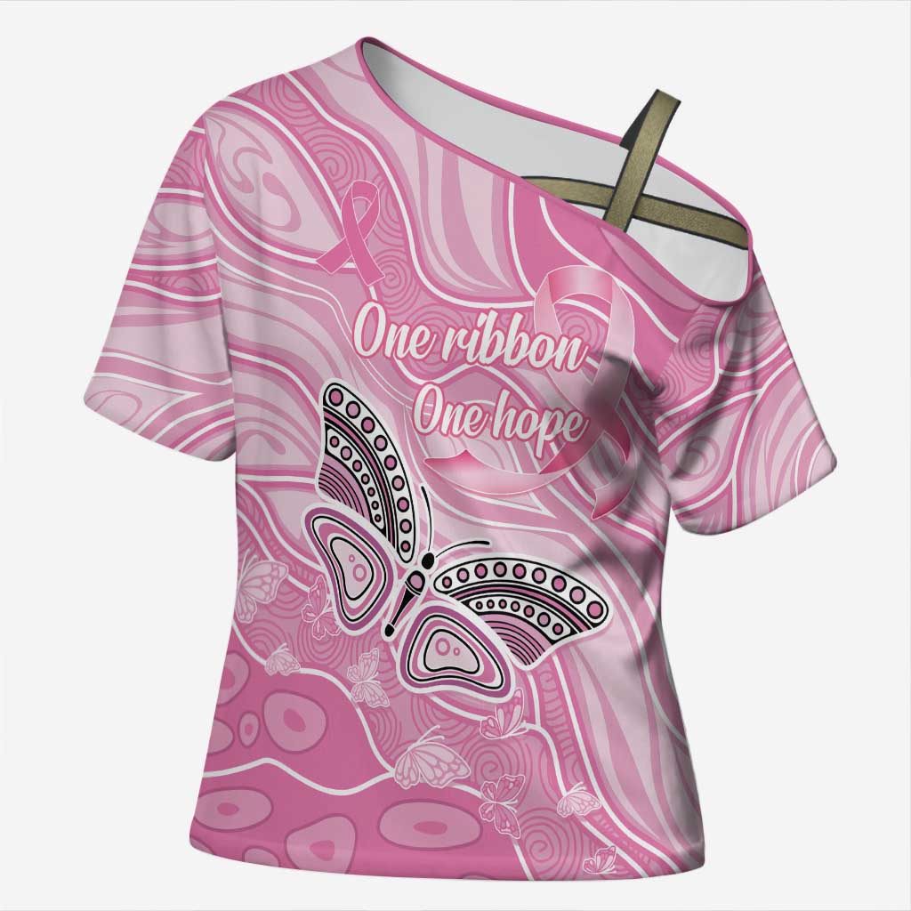 Australia Breast Cancer Awareness Personalised Cross Shoulder Shirt Butterfly Pink Ribbon Aboriginal Art