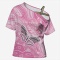 Australia Breast Cancer Awareness Personalised Cross Shoulder Shirt Butterfly Pink Ribbon Aboriginal Art