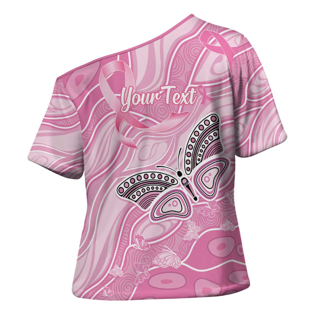 Australia Breast Cancer Awareness Personalised Cross Shoulder Shirt Butterfly Pink Ribbon Aboriginal Art