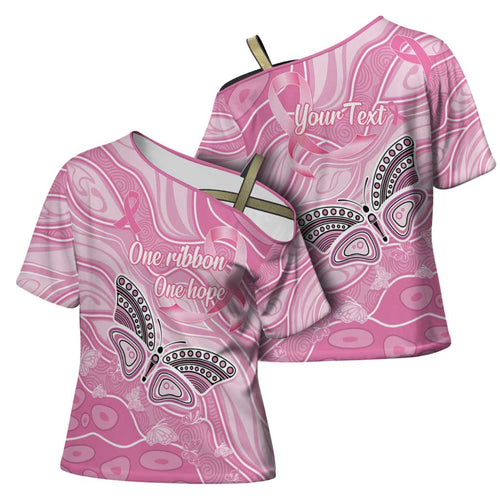 Australia Breast Cancer Awareness Personalised Cross Shoulder Shirt Butterfly Pink Ribbon Aboriginal Art