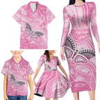 Australia Breast Cancer Awareness Personalised Family Matching Long Sleeve Bodycon Dress and Hawaiian Shirt Butterfly Pink Ribbon Aboriginal Art