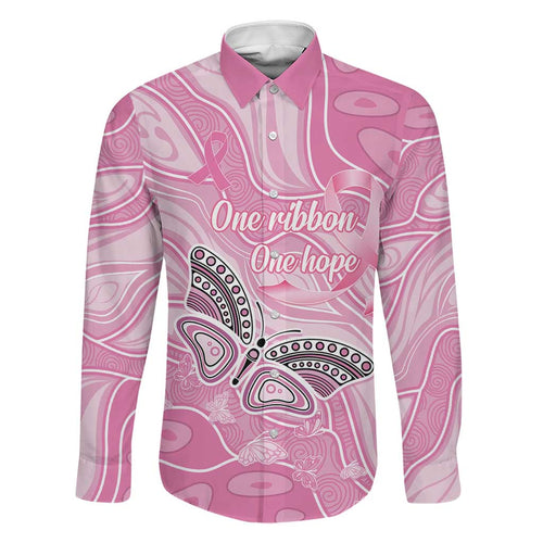 Australia Breast Cancer Awareness Personalised Family Matching Off Shoulder Maxi Dress and Hawaiian Shirt Butterfly Pink Ribbon Aboriginal Art