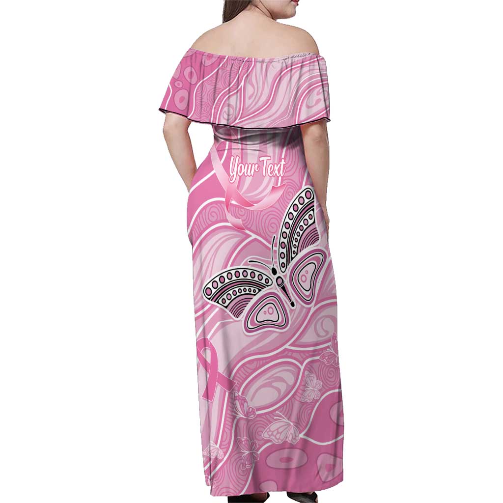 Australia Breast Cancer Awareness Personalised Family Matching Off Shoulder Maxi Dress and Hawaiian Shirt Butterfly Pink Ribbon Aboriginal Art