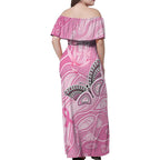 Australia Breast Cancer Awareness Personalised Family Matching Off Shoulder Maxi Dress and Hawaiian Shirt Butterfly Pink Ribbon Aboriginal Art