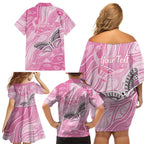 Australia Breast Cancer Awareness Personalised Family Matching Off Shoulder Short Dress and Hawaiian Shirt Butterfly Pink Ribbon Aboriginal Art