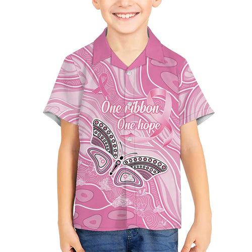 Australia Breast Cancer Awareness Personalised Family Matching Off Shoulder Short Dress and Hawaiian Shirt Butterfly Pink Ribbon Aboriginal Art