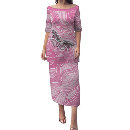 Australia Breast Cancer Awareness Personalised Family Matching Puletasi and Hawaiian Shirt Butterfly Pink Ribbon Aboriginal Art