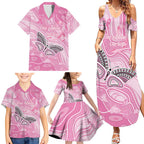 Australia Breast Cancer Awareness Personalised Family Matching Summer Maxi Dress and Hawaiian Shirt Butterfly Pink Ribbon Aboriginal Art