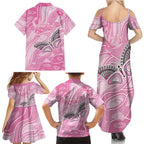 Australia Breast Cancer Awareness Personalised Family Matching Summer Maxi Dress and Hawaiian Shirt Butterfly Pink Ribbon Aboriginal Art