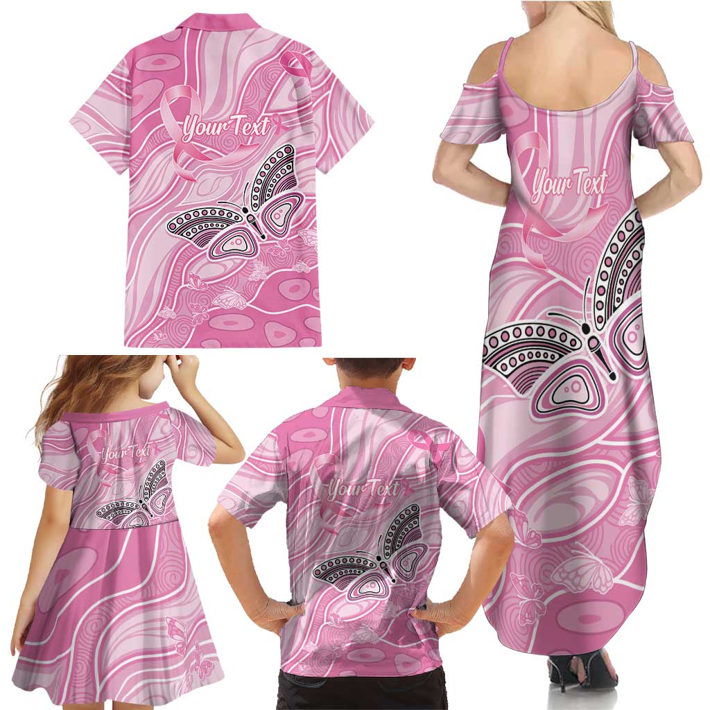 Australia Breast Cancer Awareness Personalised Family Matching Summer Maxi Dress and Hawaiian Shirt Butterfly Pink Ribbon Aboriginal Art