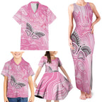 Australia Breast Cancer Awareness Personalised Family Matching Tank Maxi Dress and Hawaiian Shirt Butterfly Pink Ribbon Aboriginal Art