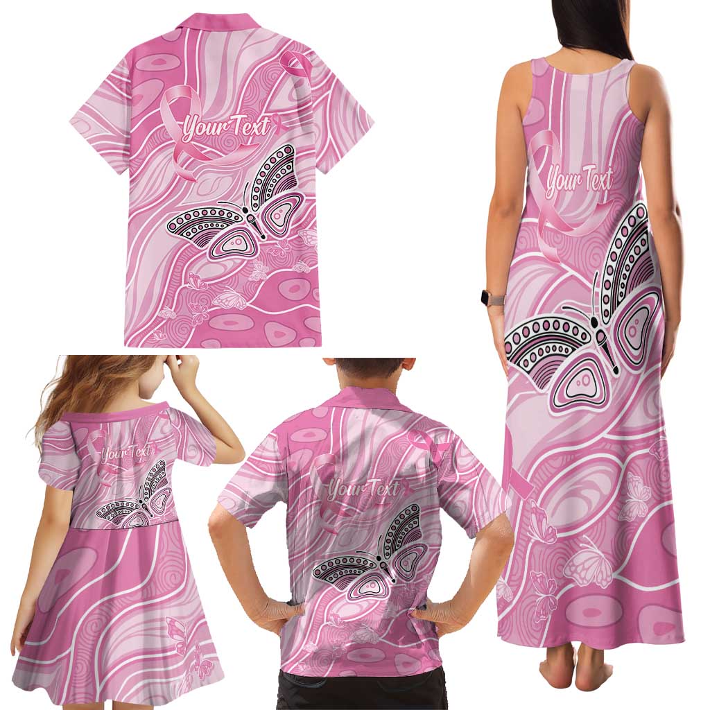 Australia Breast Cancer Awareness Personalised Family Matching Tank Maxi Dress and Hawaiian Shirt Butterfly Pink Ribbon Aboriginal Art
