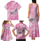 Australia Breast Cancer Awareness Personalised Family Matching Tank Maxi Dress and Hawaiian Shirt Butterfly Pink Ribbon Aboriginal Art