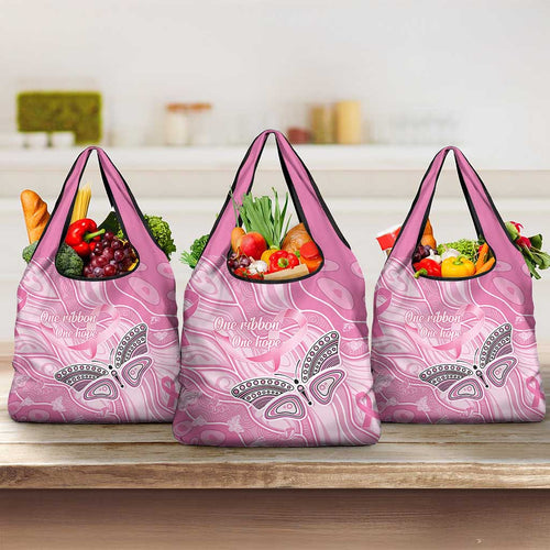 Australia Breast Cancer Awareness Grocery Bag Butterfly Pink Ribbon Aboriginal Art