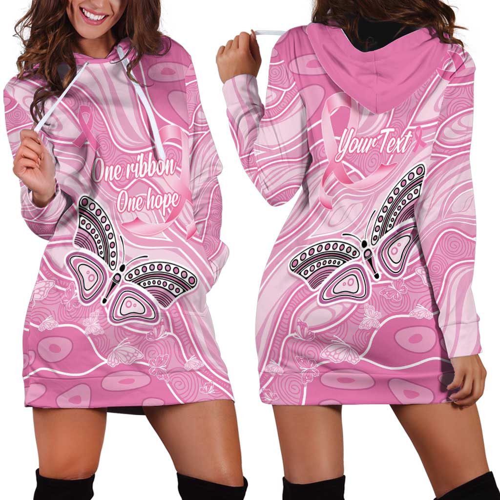 Australia Breast Cancer Awareness Personalised Hoodie Dress Butterfly Pink Ribbon Aboriginal Art