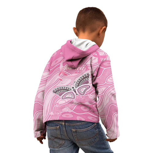 Australia Breast Cancer Awareness Personalised Kid Hoodie Butterfly Pink Ribbon Aboriginal Art