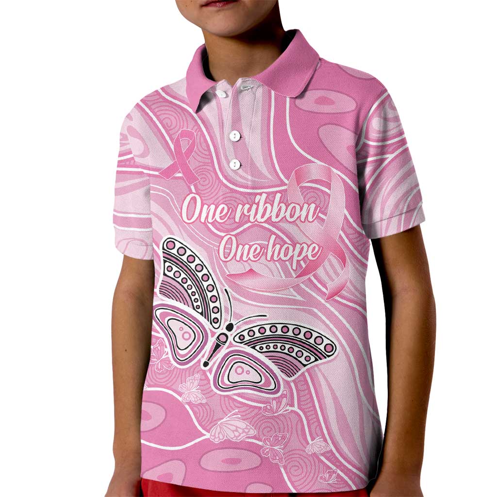 Australia Breast Cancer Awareness Personalised Kid Polo Shirt Butterfly Pink Ribbon Aboriginal Art