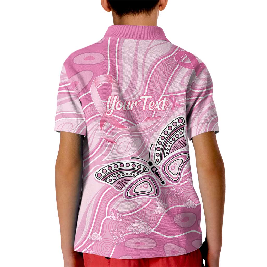 Australia Breast Cancer Awareness Personalised Kid Polo Shirt Butterfly Pink Ribbon Aboriginal Art